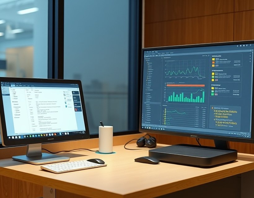 Equipo de desarrollo trabajando en el software del terminal